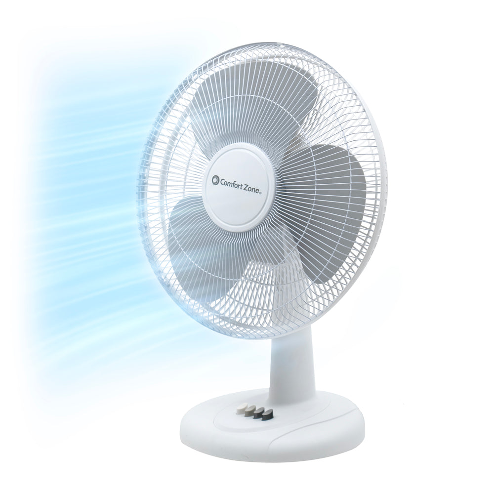 Comfort Zone 12" 3-Speed Quiet Oscillating Table Fan