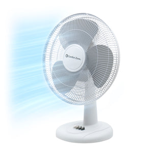 Comfort Zone 12" 3-Speed Quiet Oscillating Table Fan