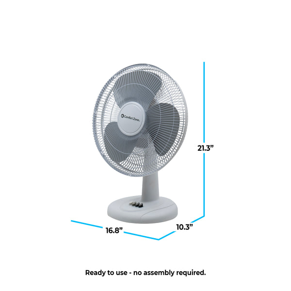 Comfort Zone 16" 3-Speed Oscillating Table Fan with Adjustable Tilt