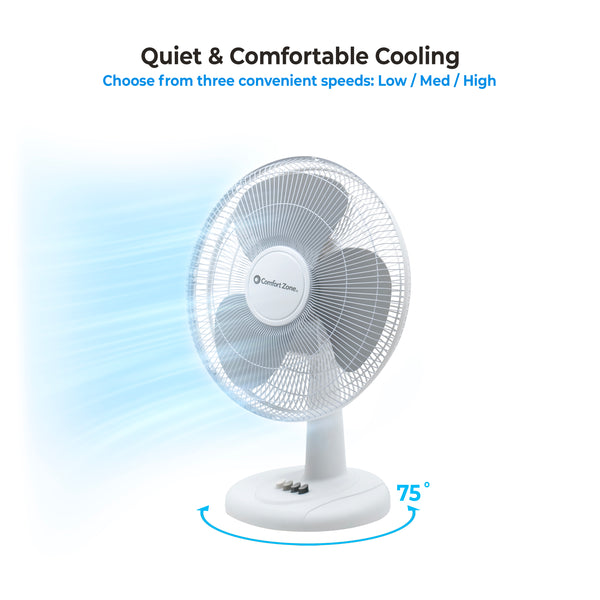 Comfort Zone 16" 3-Speed Oscillating Table Fan with Adjustable Tilt