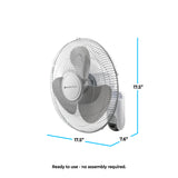 Comfort Zone 16” 3-Speed Wall Mount Fan with Remote