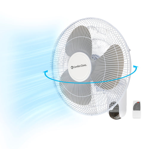 Comfort Zone 16” 3-Speed Wall Mount Fan with Remote