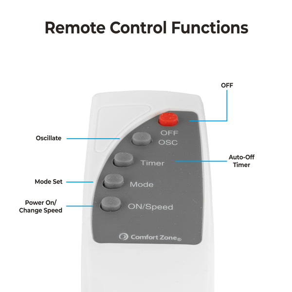 Comfort Zone 16” 3-Speed Wall Mount Fan with Remote