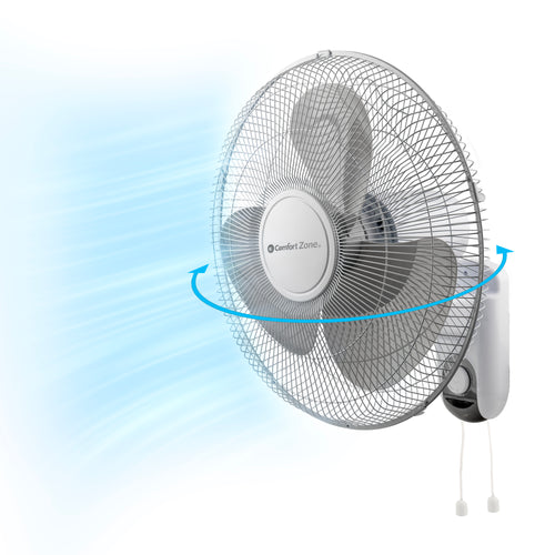 Comfort Zone 16" 3-Speed Oscillating Wall-Mount Fan