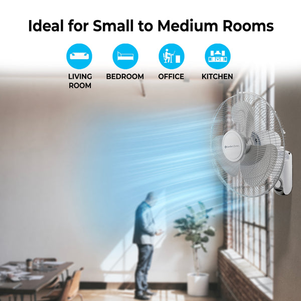 Comfort Zone 16" 3-Speed Oscillating Wall-Mount Fan