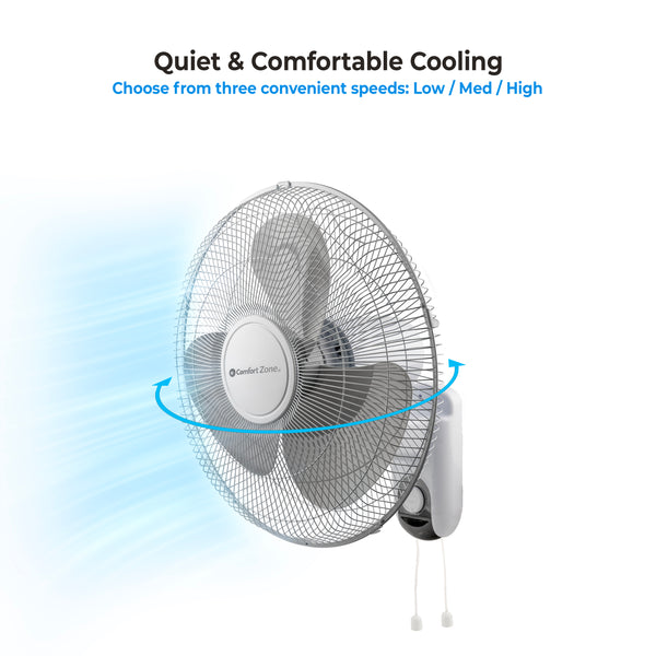 Comfort Zone 16" 3-Speed Oscillating Wall-Mount Fan