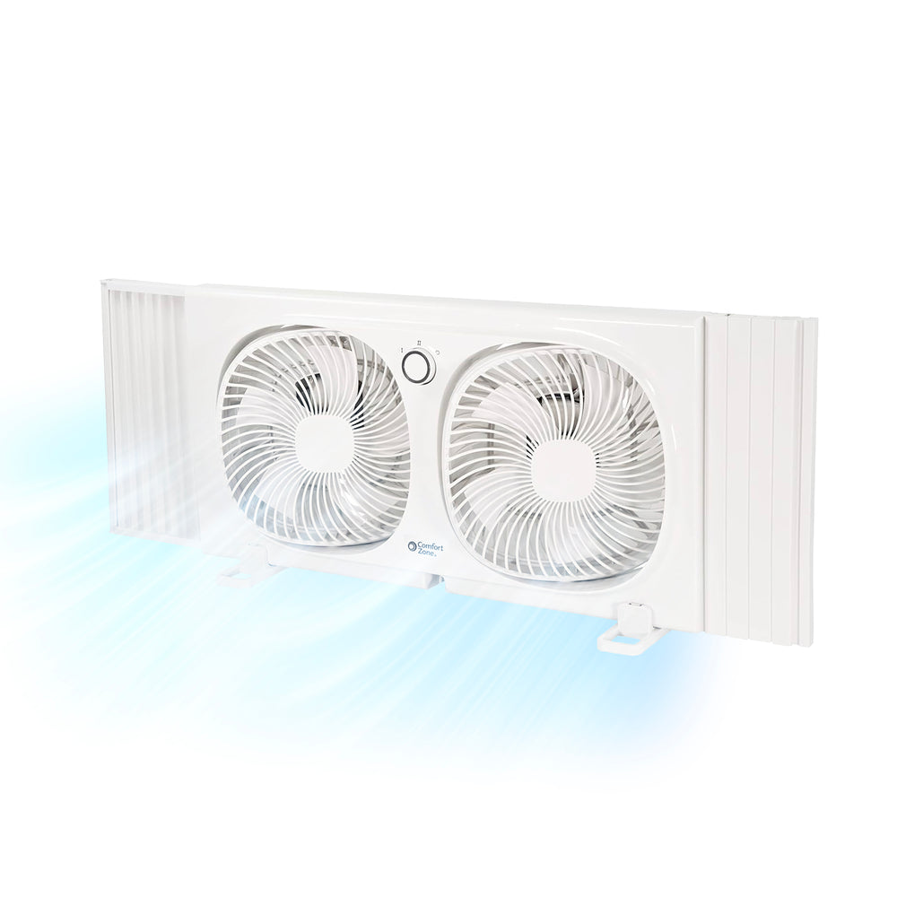 Comfort Zone 9" 2-Speed Twin Window Fan with 180 Degree Rotating Fans