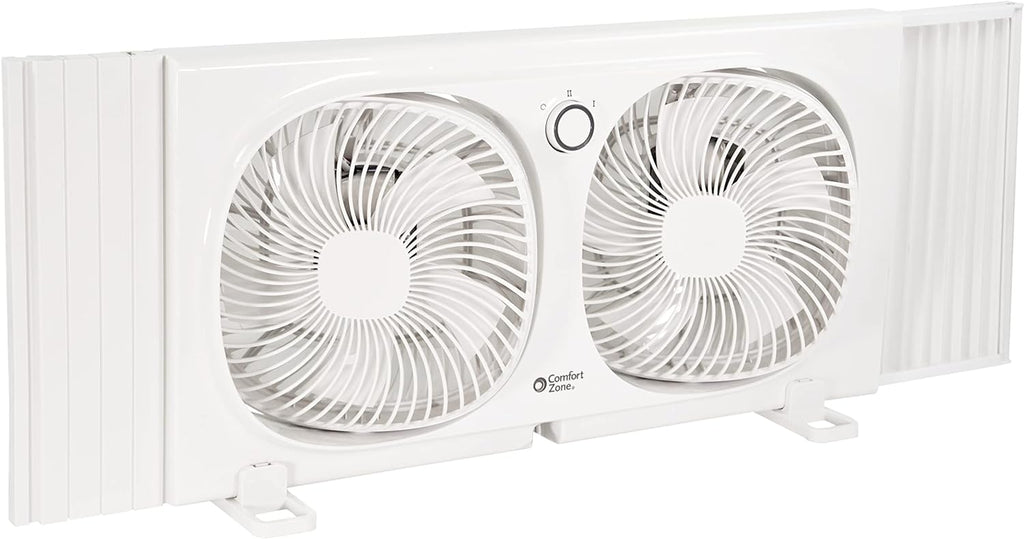Comfort Zone 9" Twin Window Fan Reversible Airflow Control in Multiple Comfort Zone, Mr