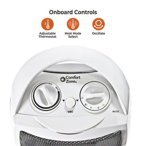 Comfort Zone Oscillating Desktop Space Heater, 1,500W