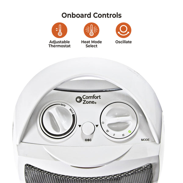 Comfort Zone Oscillating Desktop Space Heater, 1,500W