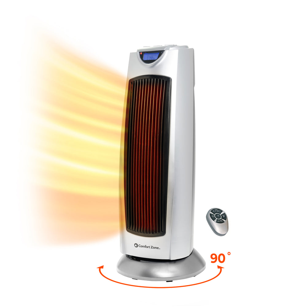 Comfort Zone Ceramic Oscillating Digital Tower Heater with Remote