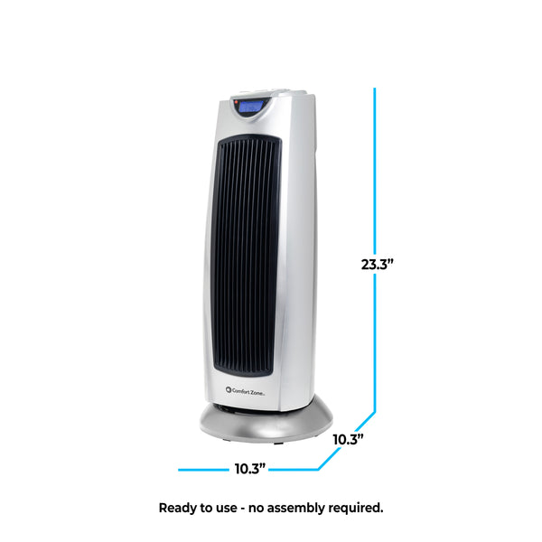 Comfort Zone Ceramic Oscillating Digital Tower Heater with Remote