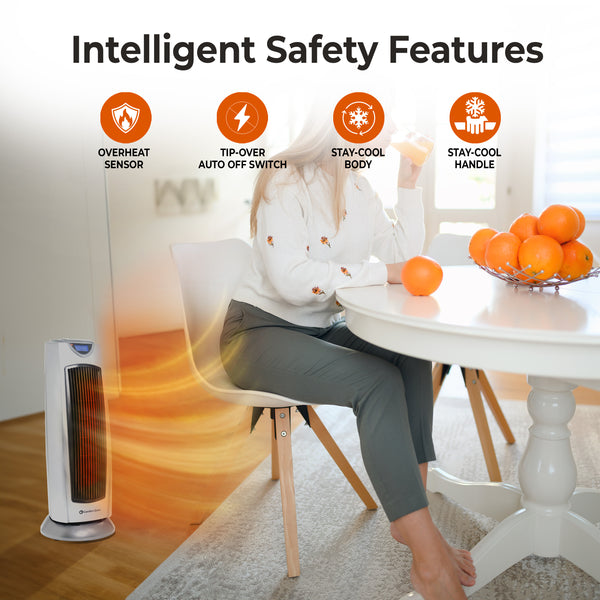 Comfort Zone Ceramic Oscillating Digital Tower Heater with Remote