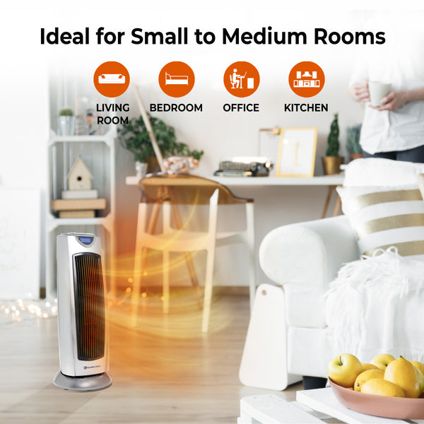Comfort Zone Ceramic Oscillating Digital Tower Heater with Remote