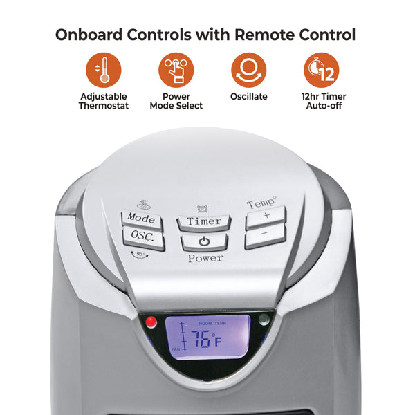 Comfort Zone Ceramic Oscillating Digital Tower Heater with Remote