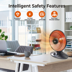 Comfort Zone Electric Oscillating Radiant Dish Heater with Adjustable Tilt