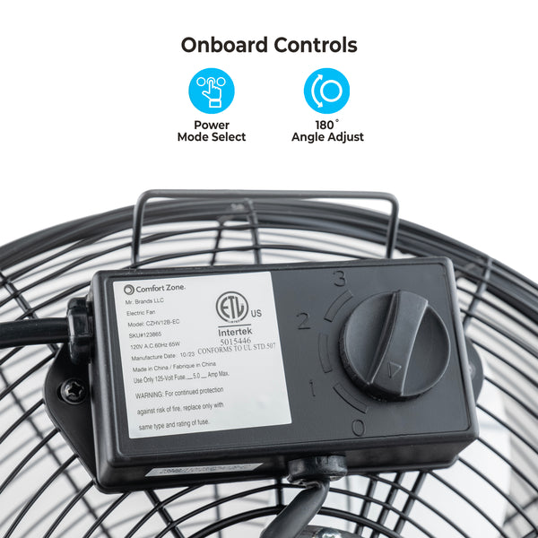 Comfort Zone 12" 3-Speed High-Velocity Floor Fan
