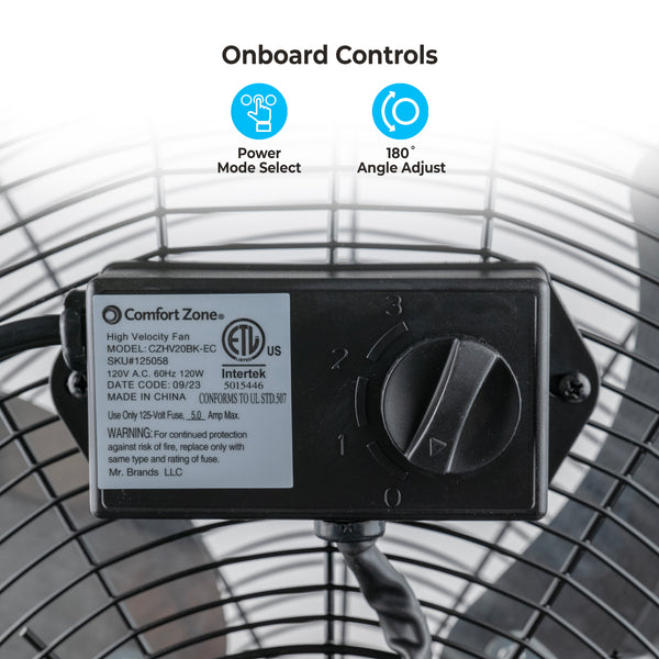 Comfort Zone 20" 3-Speed Floor Fan with 360-Degree Adjustable Tilt