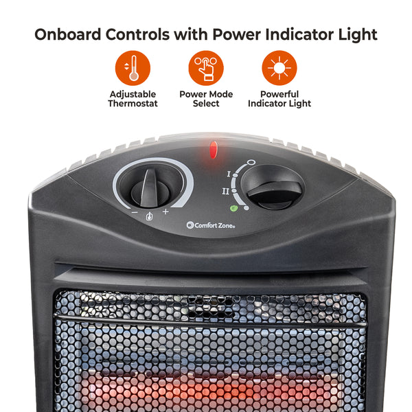 Comfort Zone Radiant Quartz Tower Heater with Adjustable Thermostat