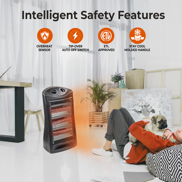 Comfort Zone Radiant Quartz Tower Heater with Adjustable Thermostat