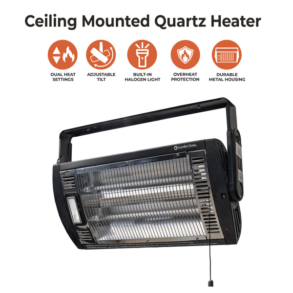 Comfort Zone 1500-Watt Ceiling-Mounted Radiant Quartz Heater