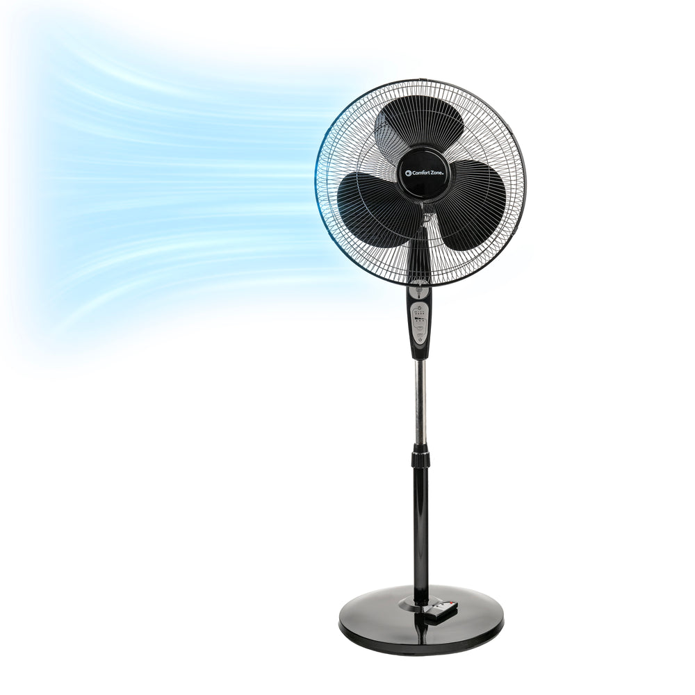 Comfort Zone 18" 3-Speed Oscillating Pedestal Fan with Remote