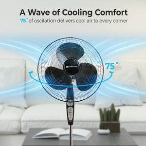 Comfort Zone 18" 3-Speed Oscillating Pedestal Fan with Remote