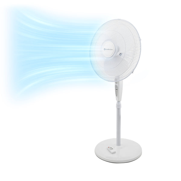 Comfort Zone 18" 3-Speed Oscillating Pedestal Fan with Remote