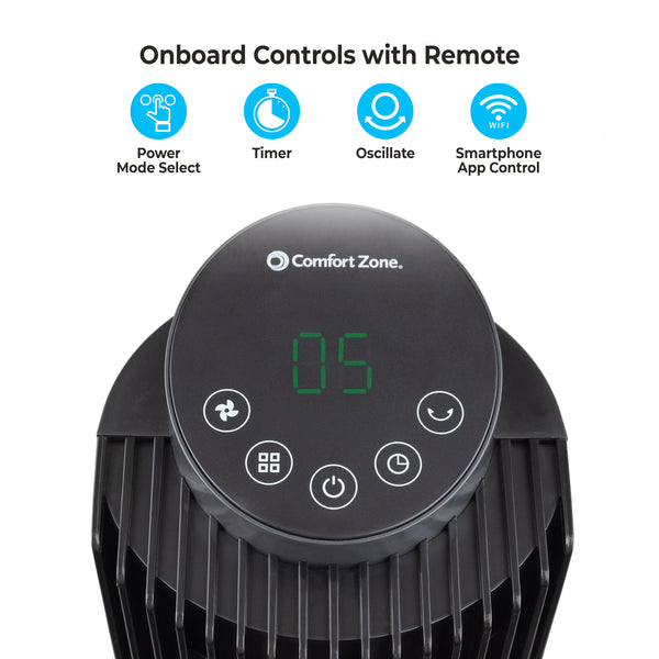 Comfort Zone 42" Smart Wi-Fi Oscillating Portable Tower Fan with Remote
