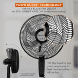 Comfort Zone 18" 3-Speed Powr Curve Oscillating Pedestal Fan in Black/Silver