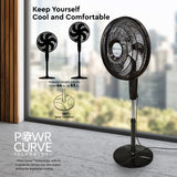 Comfort Zone 18" 3-Speed Powr Curve Oscillating Pedestal Fan in Black/Silver