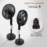 Comfort Zone 18" 3-Speed Powr Curve Oscillating Pedestal Fan in Black/Silver