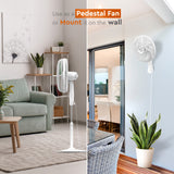 Comfort Zone 18" 3-Speed Adjustable Oscillating Pedestal Fan with Tri-Curve Grille in White
