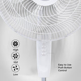 Comfort Zone 18" 3-Speed Adjustable Oscillating Pedestal Fan with Tri-Curve Grille in White