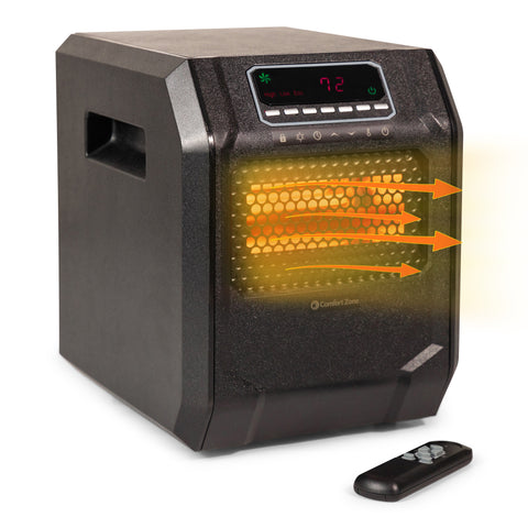 Comfort Zone Electric Digital Quartz Infrared Cabinet Space Heater with Remote Control in Black