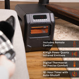 Comfort Zone Electric Digital Quartz Infrared Cabinet Space Heater with Remote Control in Black