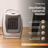 Comfort Zone Energy Save Electric Ceramic Space Heater in Grey