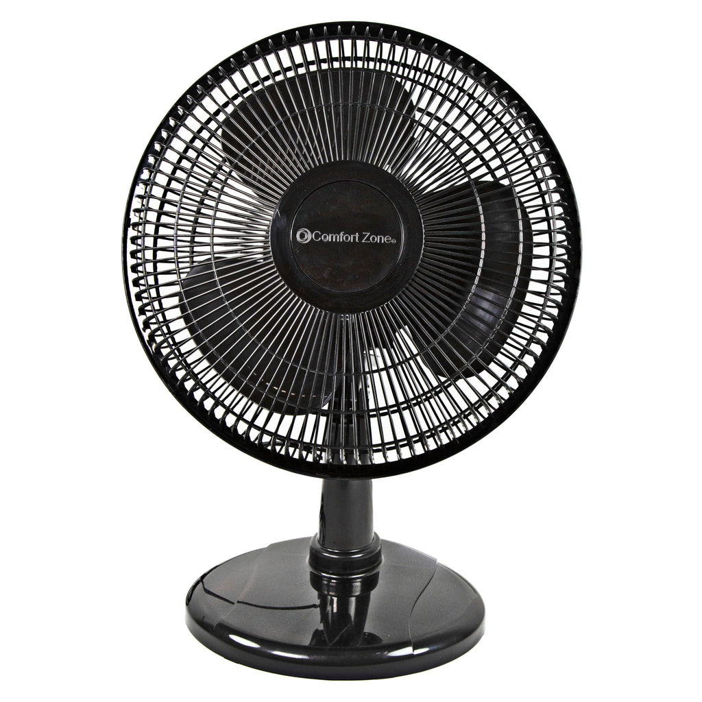 Comfort Zone 12 Oscillating Table Fan 12 Diameter 3 Speed Oscillating  Adjustable Tilt Head Quiet Metal Black - Office Depot