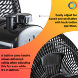 Comfort Zone 12" Oscillating Table Fan with Adjustable Tilt, Black