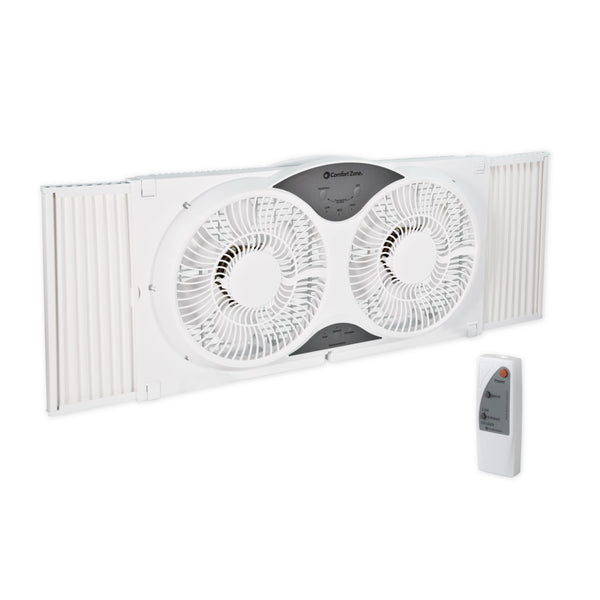Comfort Zone 9" 3-Speed Reversible Twin Window Fan with Remote Control