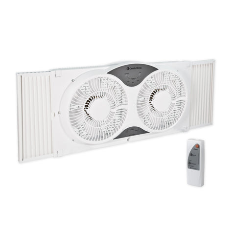 Comfort Zone 9" 3-Speed Reversible Twin Window Fan with Remote Control in White