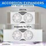Comfort Zone 9" 3-Speed Reversible Twin Window Fan with Remote Control in White