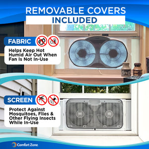 Comfort Zone 9" 3-Speed Reversible Twin Window Fan with Remote Control