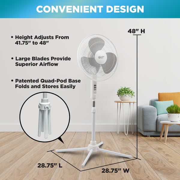 Comfort Zone 16" 3-Speed Adjustable Oscillating Pedestal Fan