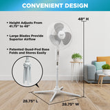 Comfort Zone 16" 3-Speed Adjustable Oscillating Pedestal Fan in White & Black