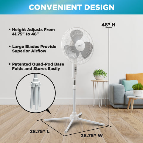 Comfort Zone 16 3-Speed Adjustable Oscillating Pedestal Fan in White –  Comfort Zone, Mr. Brands, LLC.