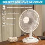 Comfort Zone 12" 3-Speed Quiet Oscillating Table Fan in White