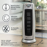 Comfort Zone Ceramic Oscillating Digital Tower Heater with Remote in Silver