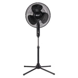 Comfort Zone 16" 3-Speed Oscillating Pedestal Fan with Quad-Pod® Folding Base in Black