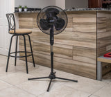 Comfort Zone 16" 3-Speed Oscillating Pedestal Fan with Quad-Pod® Folding Base in Black